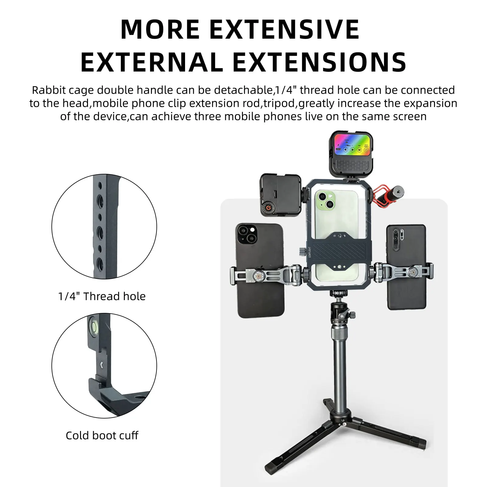 Universal Metal Phone Rig Cage with Dual Handles Photography Phone Stabilizer Tripod Mount Bracket for Vlog Video Recording