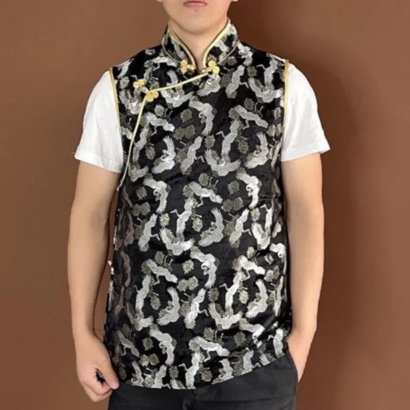 

Men's Brocade Covered Tibetan Clothing Ethnic Style Cardigan Vest Outer Wear Top Waistcoat