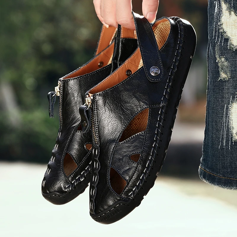 

Men's Summer Tide Leather Toe Cap Sandals Leisure Outdoor Sports Hollow Design Beach Shoes