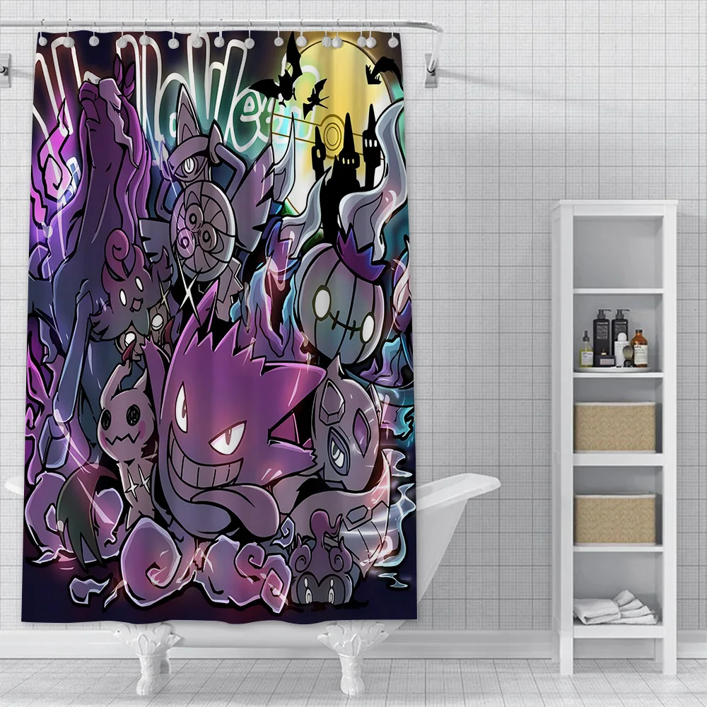 P-Pokemons G-Gengars Shower Curtain Waterproof Polyester Fabric Paint Bath Curtains Home Bathroom Decor Curtain With Hook