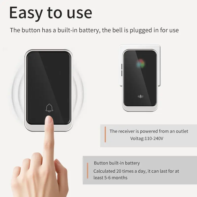 EZHEN جرس باب لاسلكي للمنزل 38 أغنية 300 متر طقم جرس الباب عن بعد مع جهاز إرسال واحد وجهاز استقبال سهل التركيب #2
