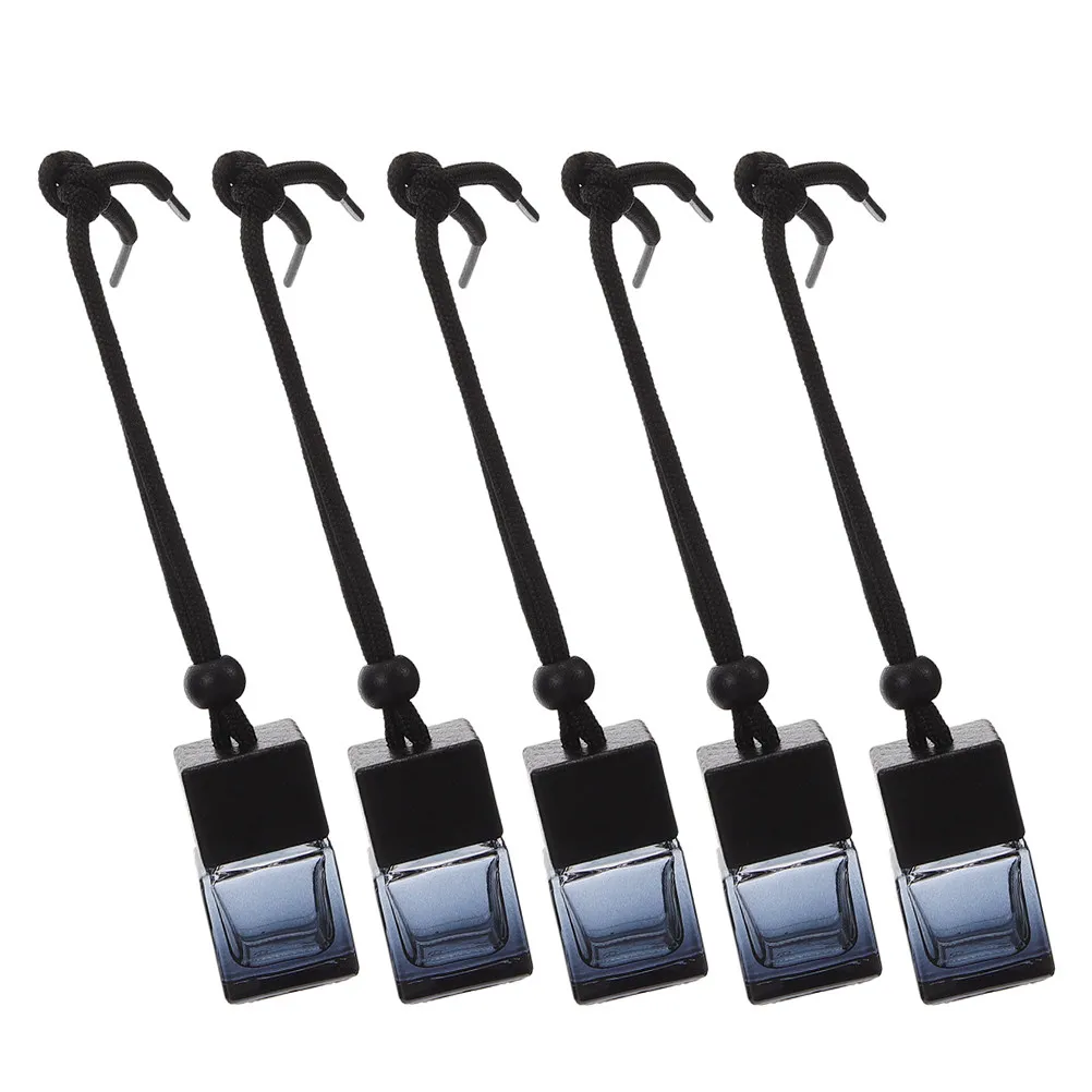 5pcs 8ml Hanging Car Diffuser Bottles – Refillable Square Glass Perfume Containers for Auto Interior Aroma