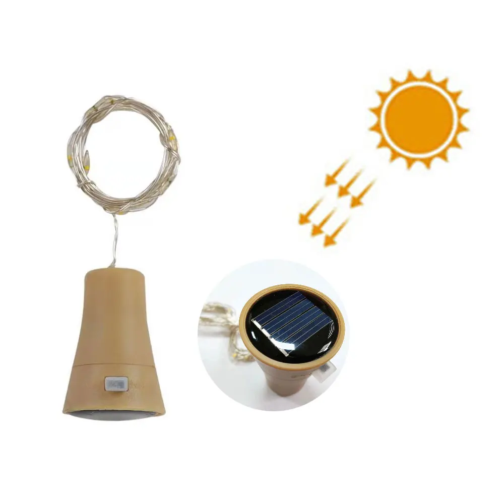 

LED Solar Wine Bottle Lights 1M/2M Waterproof Copper Wire String Lights Used For Holiday Christmas Wedding Party Bar Decoration