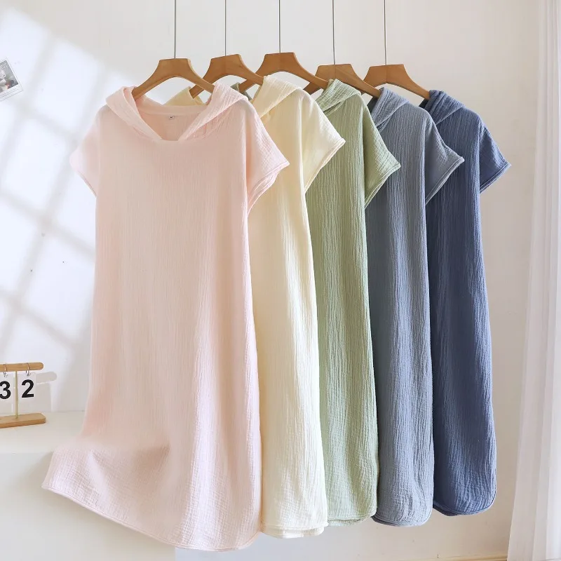 

2025 New Spring/Summer Couple Short Sleeve Bathrobe 100% Cotton Men's and Women's Water Absorbing Quick Drying Sleeper Robe