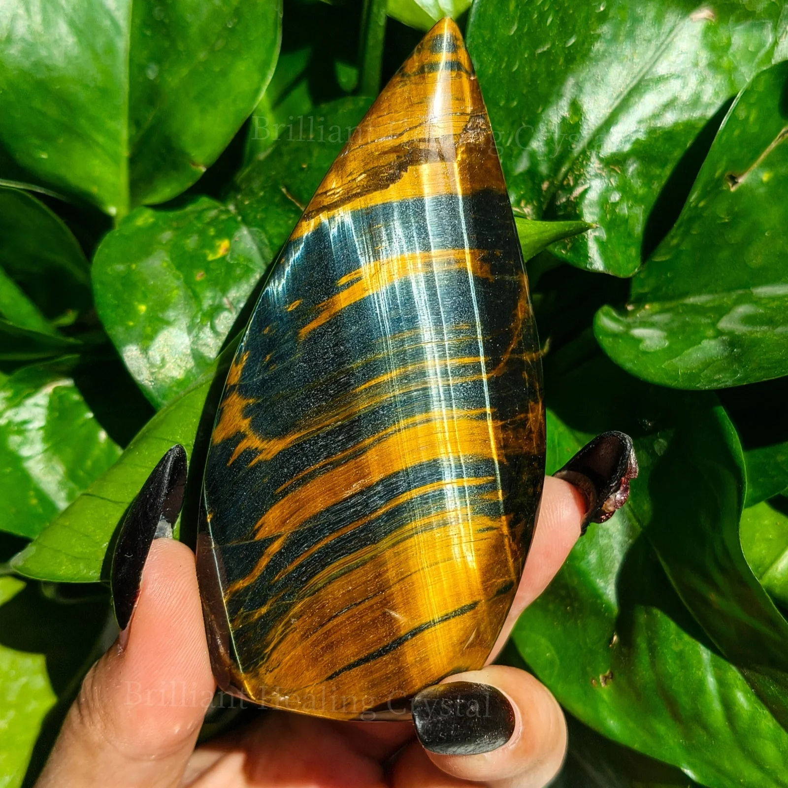 

1pc Blue and Yellow Tiger Eye Crystal Teardrop with Irregular Cracks and Crystal Caves, High-end Home Decoration, Holiday Gift