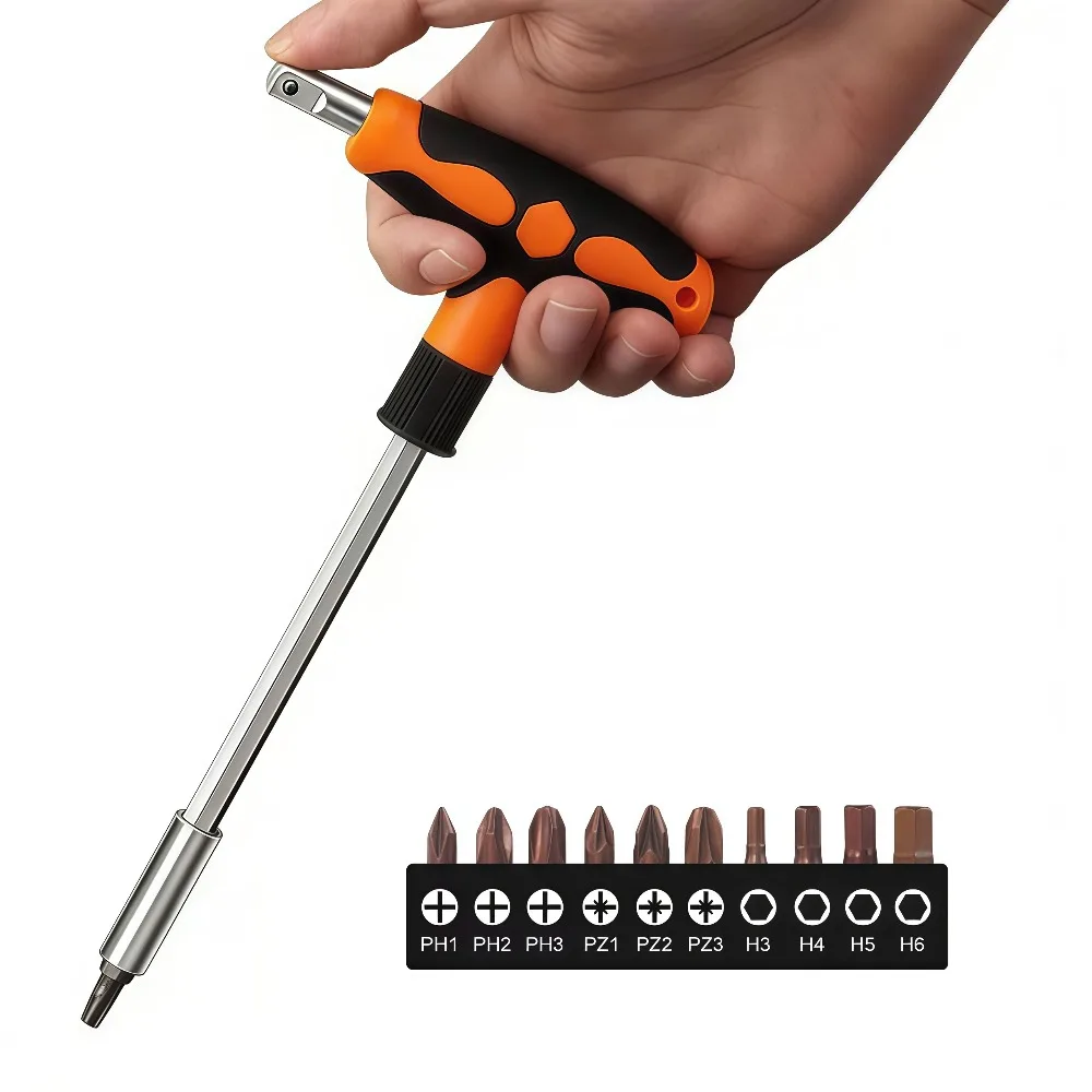 1/4 T-förmiger Sechskant-Steckschlüssel 5-13mm Verchromter Schraubenschlüssel T-förmiger Austauschbarer Bit-Schraubendreher Manuelles Werkzeug Schraubendreher-Bit-Set – Detail 9