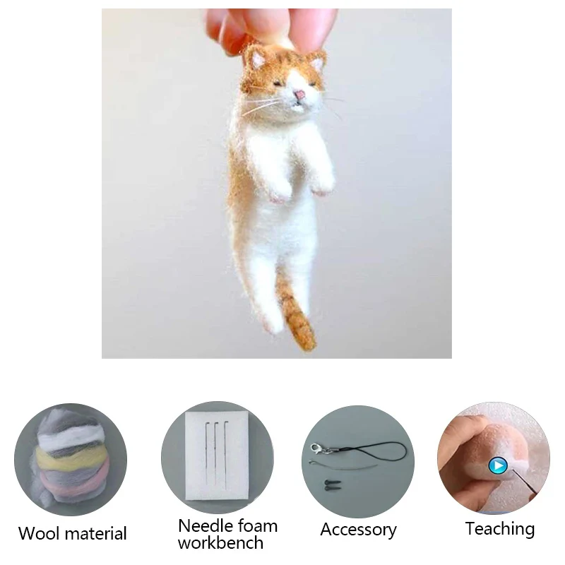 Non-Finish Kit Funny Lovely Cat Dog Panda Raccoon Pocket Animal Wool Needle Felting Pocket Animal Doll Toy DIY Kit For Kids