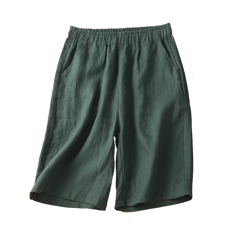 Coton lin jambe large ort pantalon femmes été ample polyvalent Tube droit mi-mollet pantalon lin décontracté cinq-quarts pantalon mince
