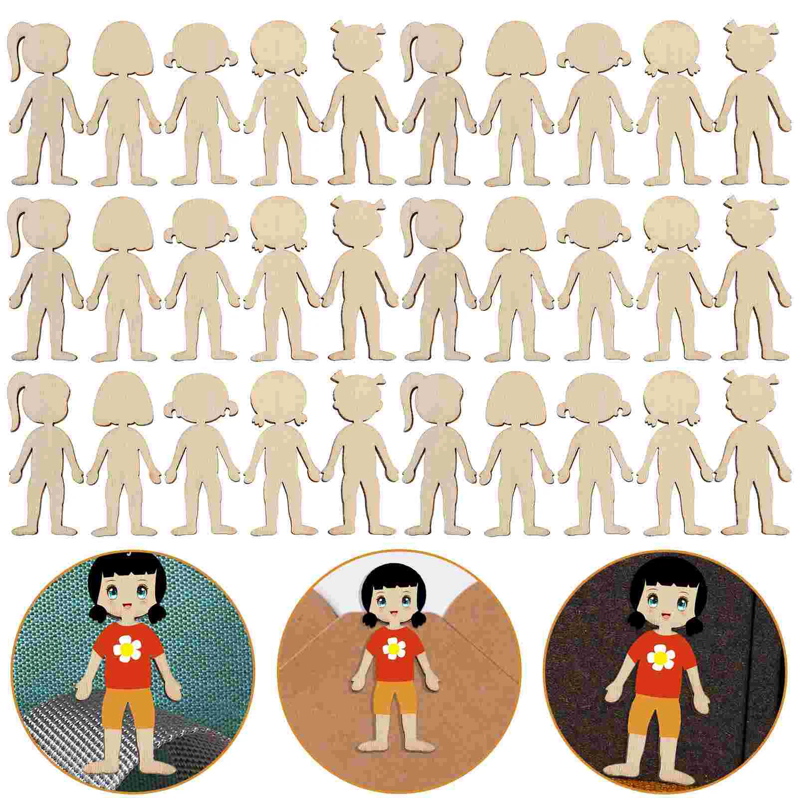 

50 Pcs Chip Unfinished Figure Cutout Puzzle Wooden Hand-painted Cutouts Kids Craft Toys Graffiti Chips Baby DIY Slices