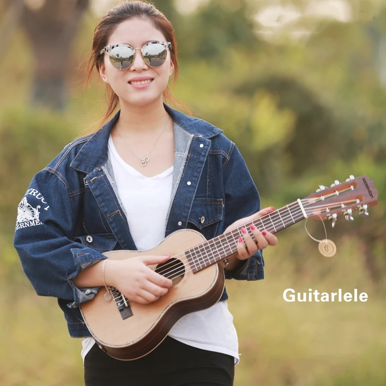 Top Solid Acoustic Electric Guitalele 28 Inch Mini Guitar 6 String Ukulele Ukelele Guitarra Mahogany Acacia Spruce Sapele