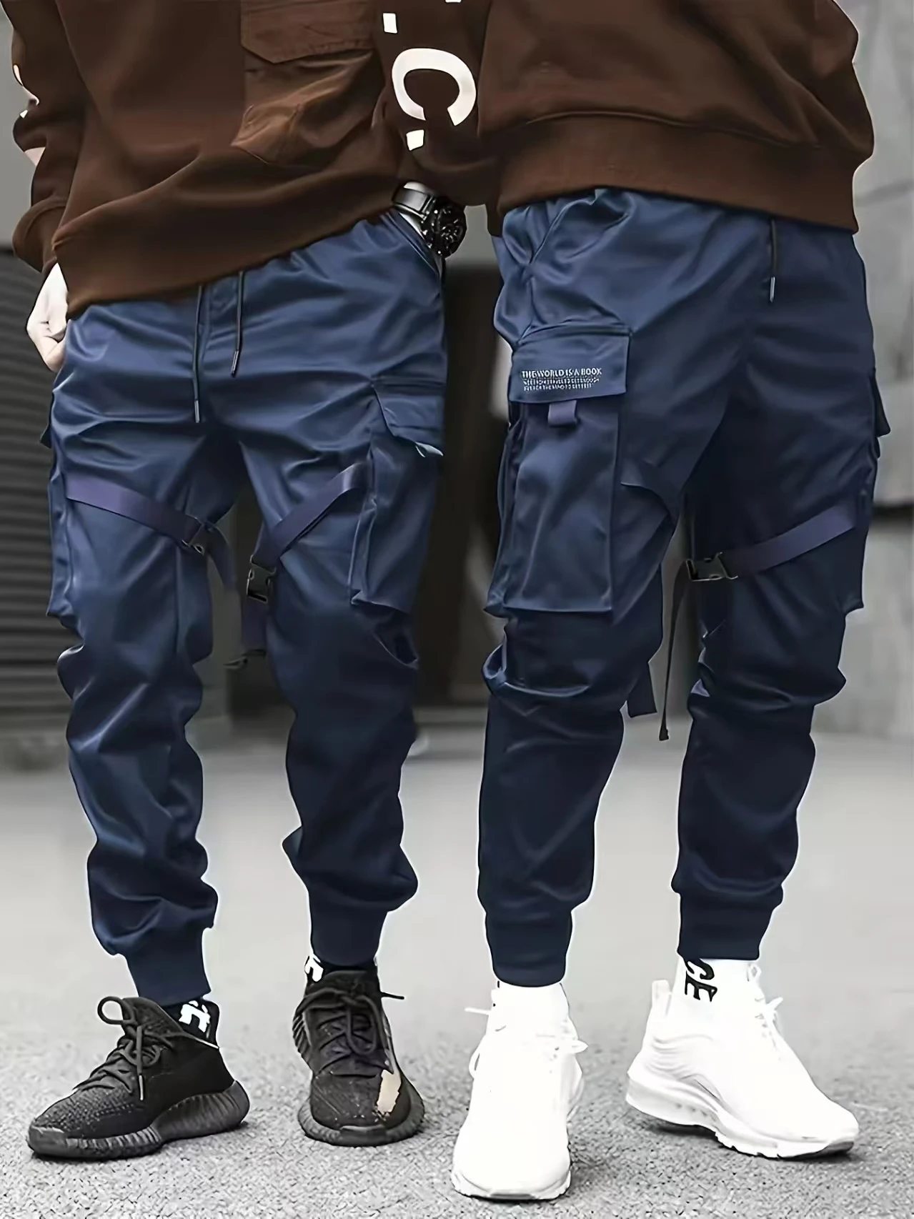 

2025 High Street Multi Pocket Cargo Pants Men's Casual Loose Fit Drawstring Workwear Pants Joggers for Spring Autumn Streetwear