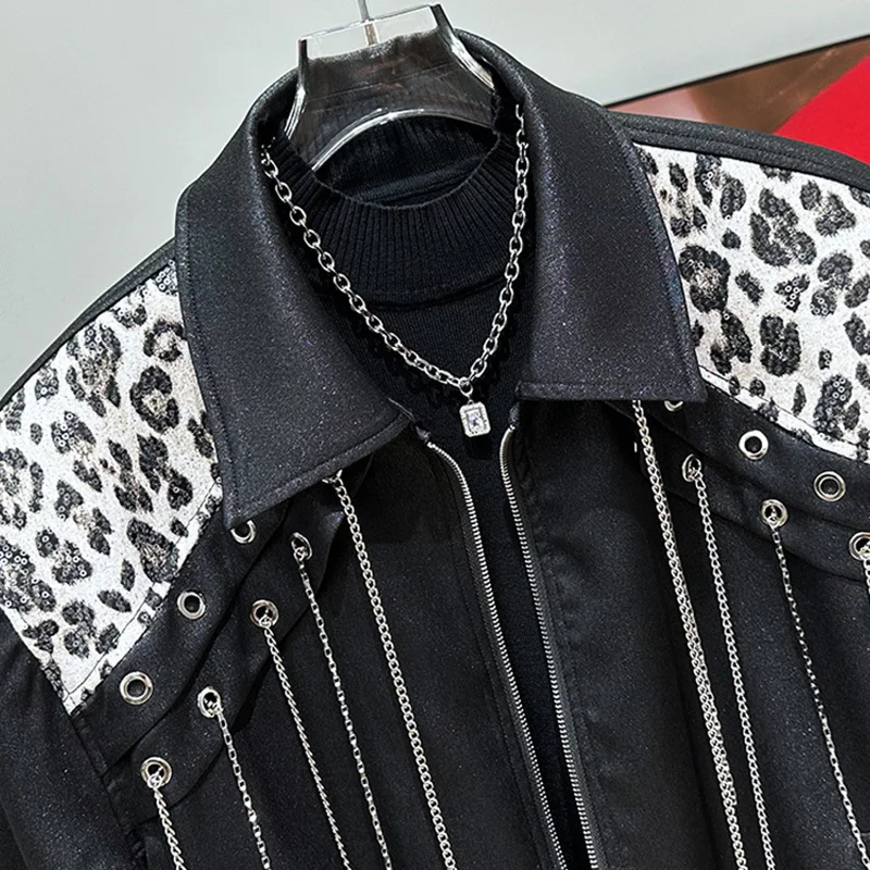 PFHQ American Metal Chain Decoration Design Trend Short Jacket New Men\'s Fashion Splicing 2024 Contrast Color Male Tops 21Z5805