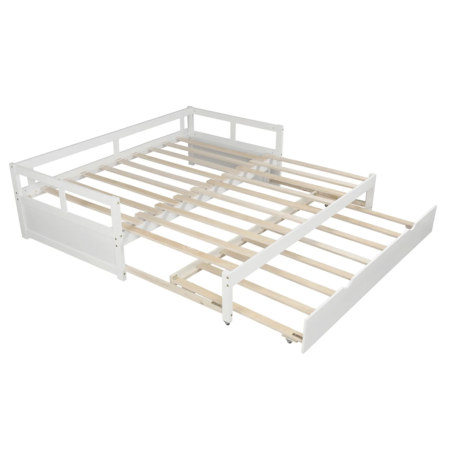 White Extending Wooden Daybed with Trundle, Space-Saving Design  78.10x41.80x23.20 in.