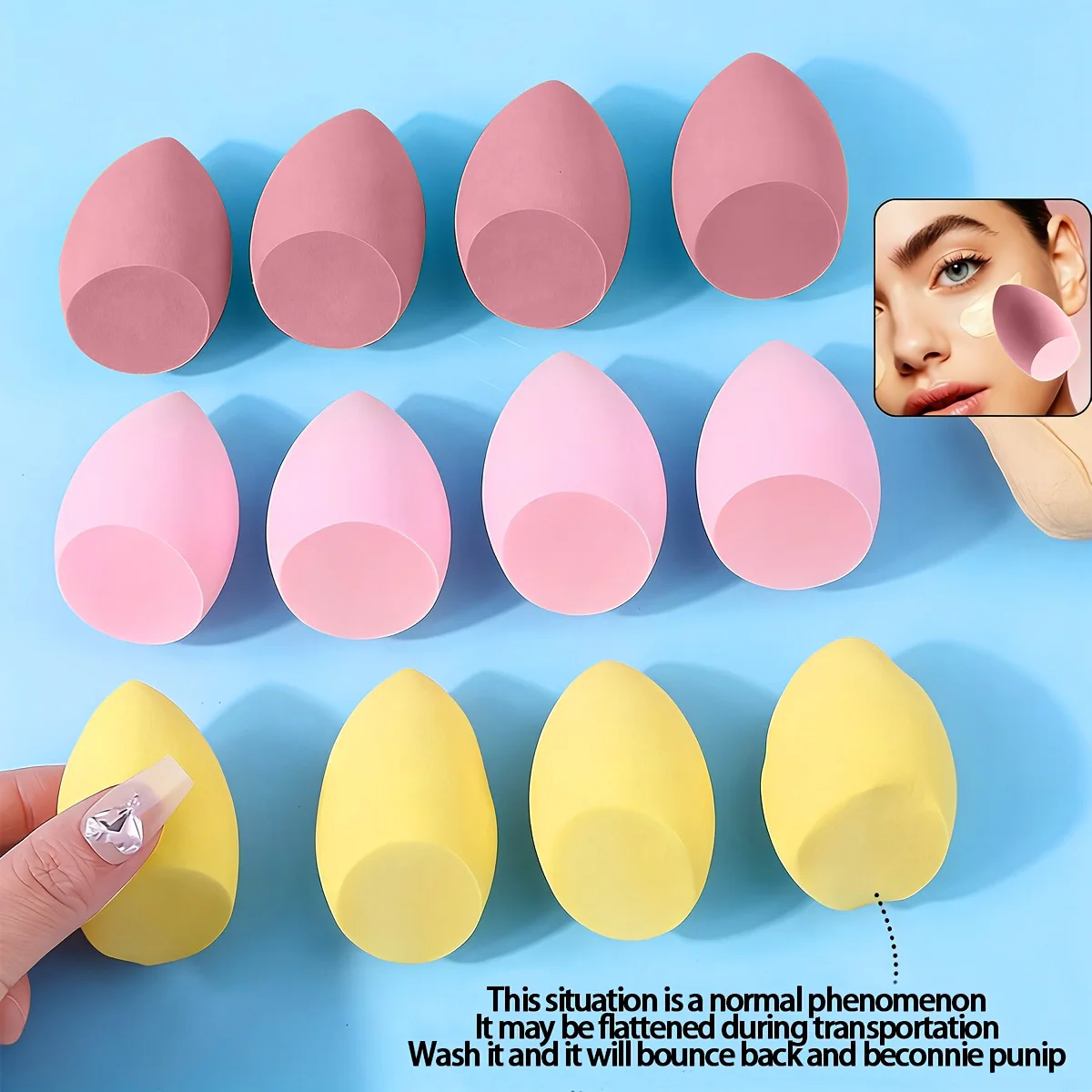 12 sztuk/paczka średniej wielkości blender kosmetyczny, wielokolorowa gąbka do makijażu do idealnego płynnego, kremu i pudru, na mokro niż lateksowa — zdjęcie 6