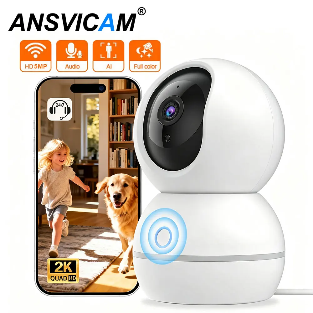 Caméra WIFI 2K Intérieure 5MP Moniteur Bébé Audio Bidirectionnel Zoom 4X PTZ 360 ° Caméra de surveillance avec fonction…