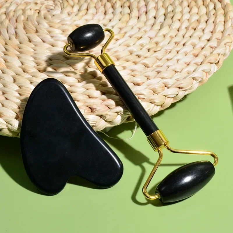 Rodillo de Jade Natural Guasha, raspador de piel, juego Facial, piedra reafirmante, antienvejecimiento, ojos hinchados, masajeador para cuello, antiarrugas