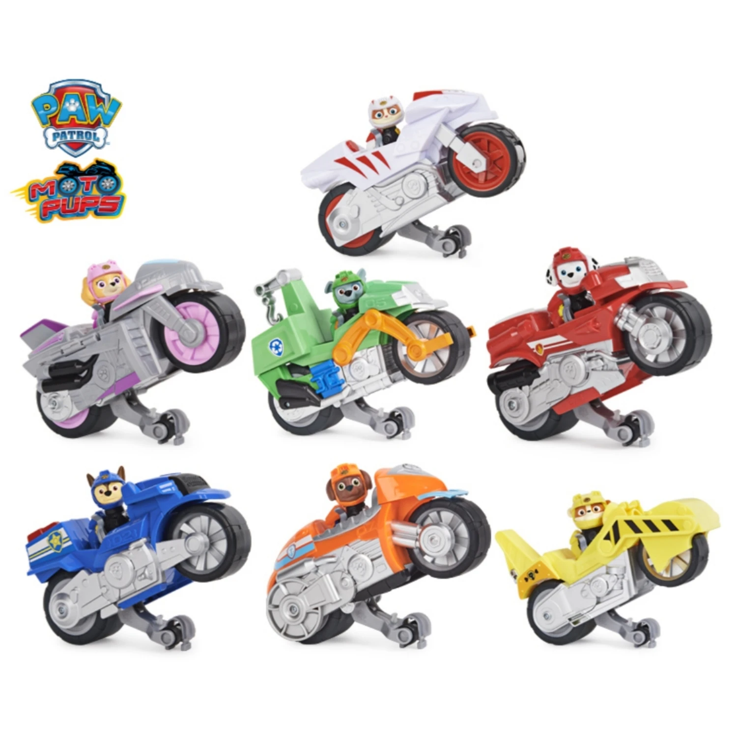 Genuíno Paw Patrol, Moto Pups Deluxe Pull Back Vehicle de motocicleta com recurso de roda e figura de brinquedo para crianças de 3 anos ou mais
