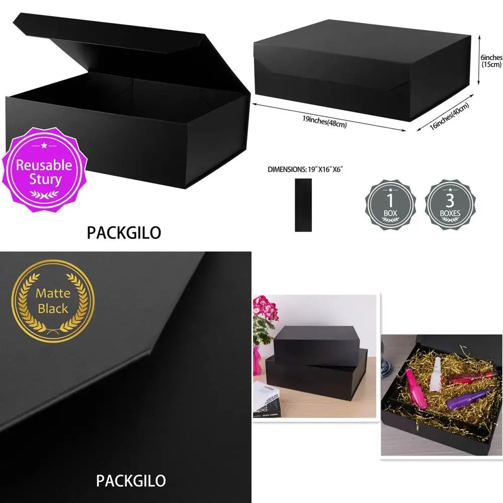 

Матовые черные подарочные коробки с крышками, 19x16x6 дюймов, с прочным магнитным замком, идеально подходят для подарков, одежды, халатов, свадебных платьев