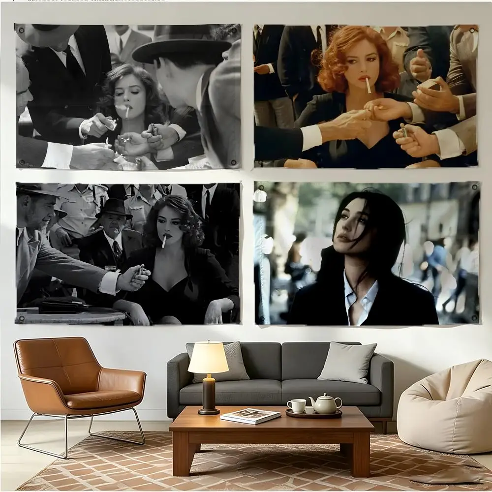 Actor Film Monica Bellucci Flags Four Ring Borderless Art Decor Indoor Outdoor Use Simple Hang And Install