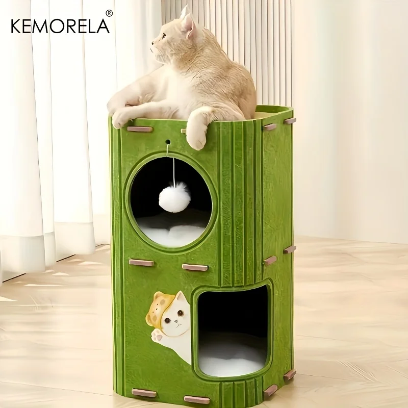 Côte pour chat 3D en forme d'arbre, grand espace, arbre pour animaux de compagnie, avec grattoirs et jouets suspendus, feutre peu encombrant, détachable pour chats