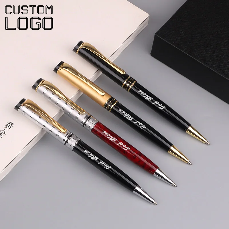 Iuxurious Metal Rotating Ballpoint Pens Laser Carving Personalized Logo Office Accessories Birthday Gift Student Stationery