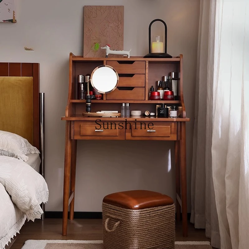 

Retro solid wood dresser makeup bedroom small apartment desk storage new model