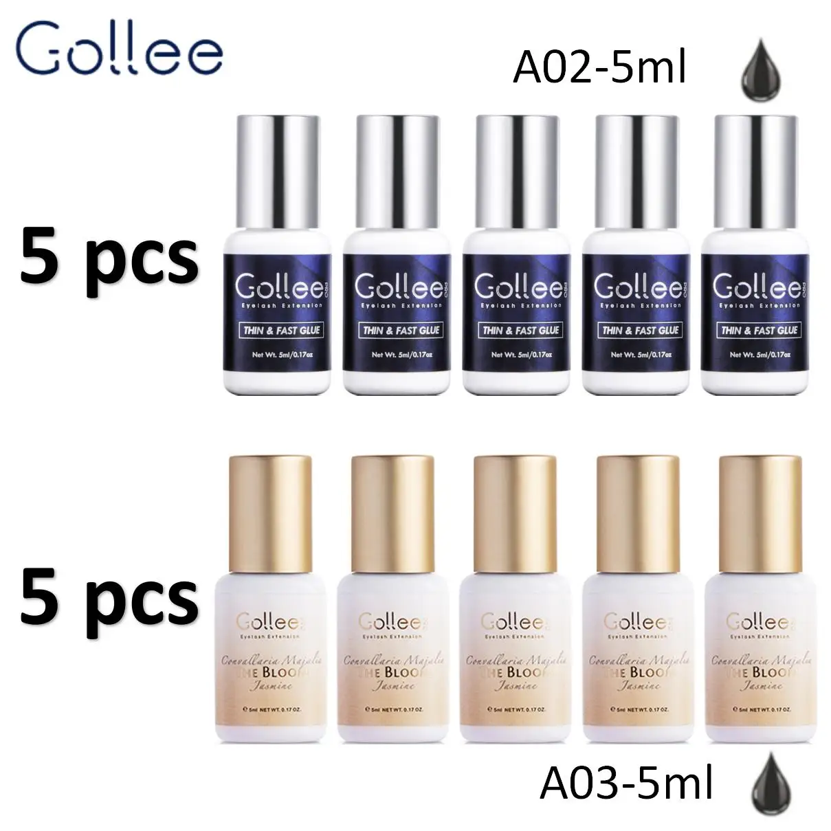 Gollee 5 Stück Roter Schnelltrocknender Wimpernverlängerungskleber und 5 Stück Schnelltrocknender Master-Kleber für Wimpernverlängerung Großhandel für Salons
