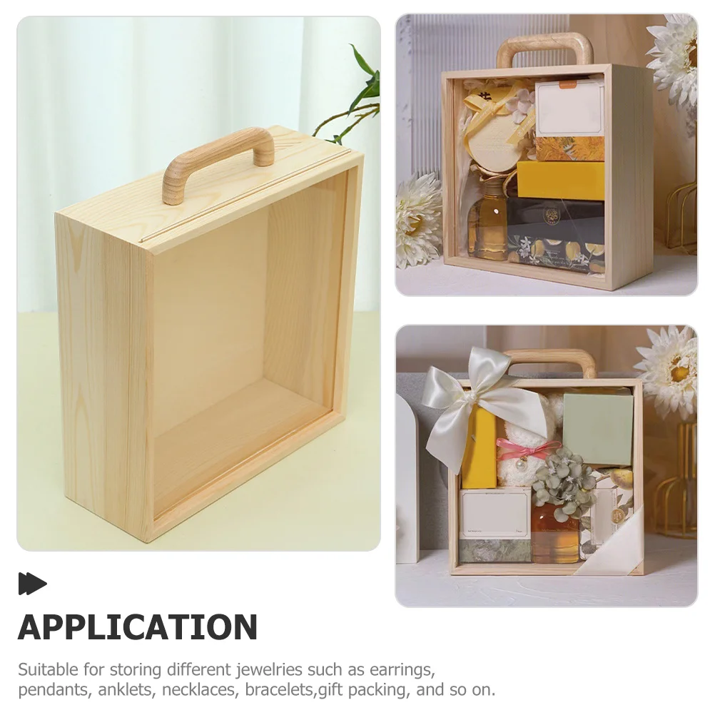 Wooden Gift Box Clear Lid Display Organizer Storage Box for Jewelry Trinkets Keepsake Rustic Storage Case Gift Display Case