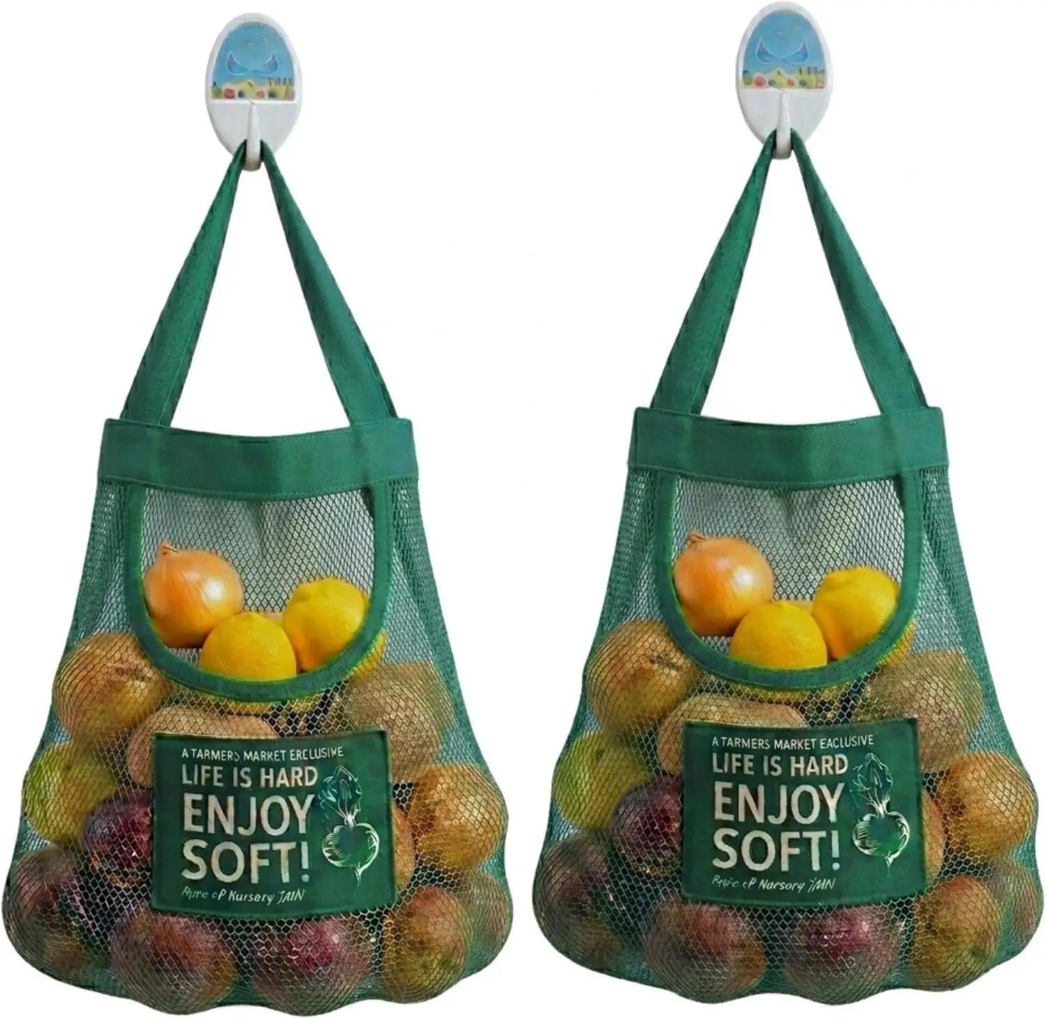 

Breathable Mesh Bags for Fruits & Veggies, Hanging Storage, 2-Pack Blue, Large Capacity, Durable & Reusable