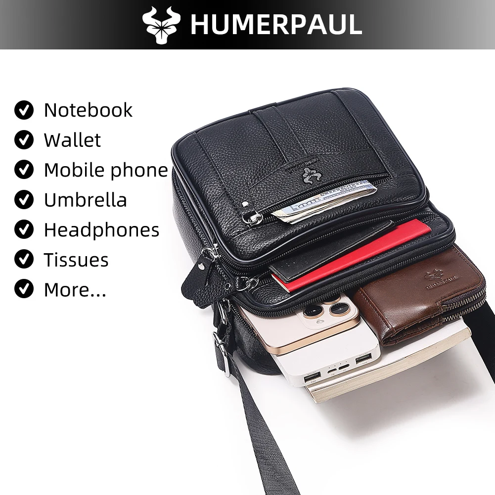 HUMERPAUL Retro Rindsleder Umhängetasche männer Casual Schulter Taschen Kleine Luxus Marke Fashion Outdoor Sling Pack Qualität