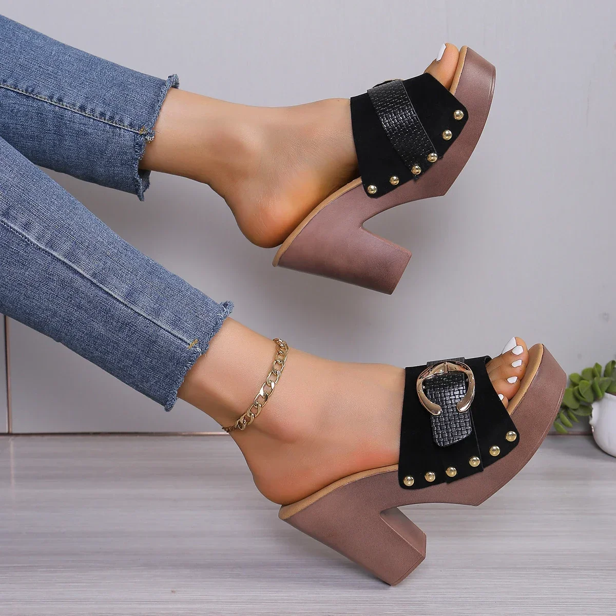Summer Women Sandals Square High Heels Women Platform Casual Rivet Pumps Peep Toe Female Elegant Ladies Shoes image 3
