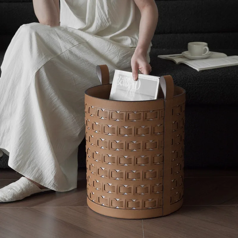 

Leather Dirty Laundry Basket Woven Storage Baskets Multifunction Organizer Basket Luxury Large Living Room Organizers Baskets