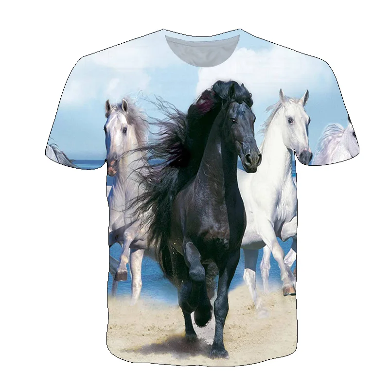 Summer New 3D Steed Pattern Men T-shirt Fashion Personality Animal Horse Graphic T Shirts Top