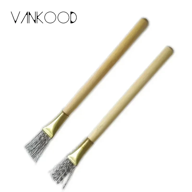 2Pcs Wooden Handle Thick/Thin Iron Wire Brush Clay Tool for Making Clay Doll Hair Model Hair Indentation Pen Art Supplies