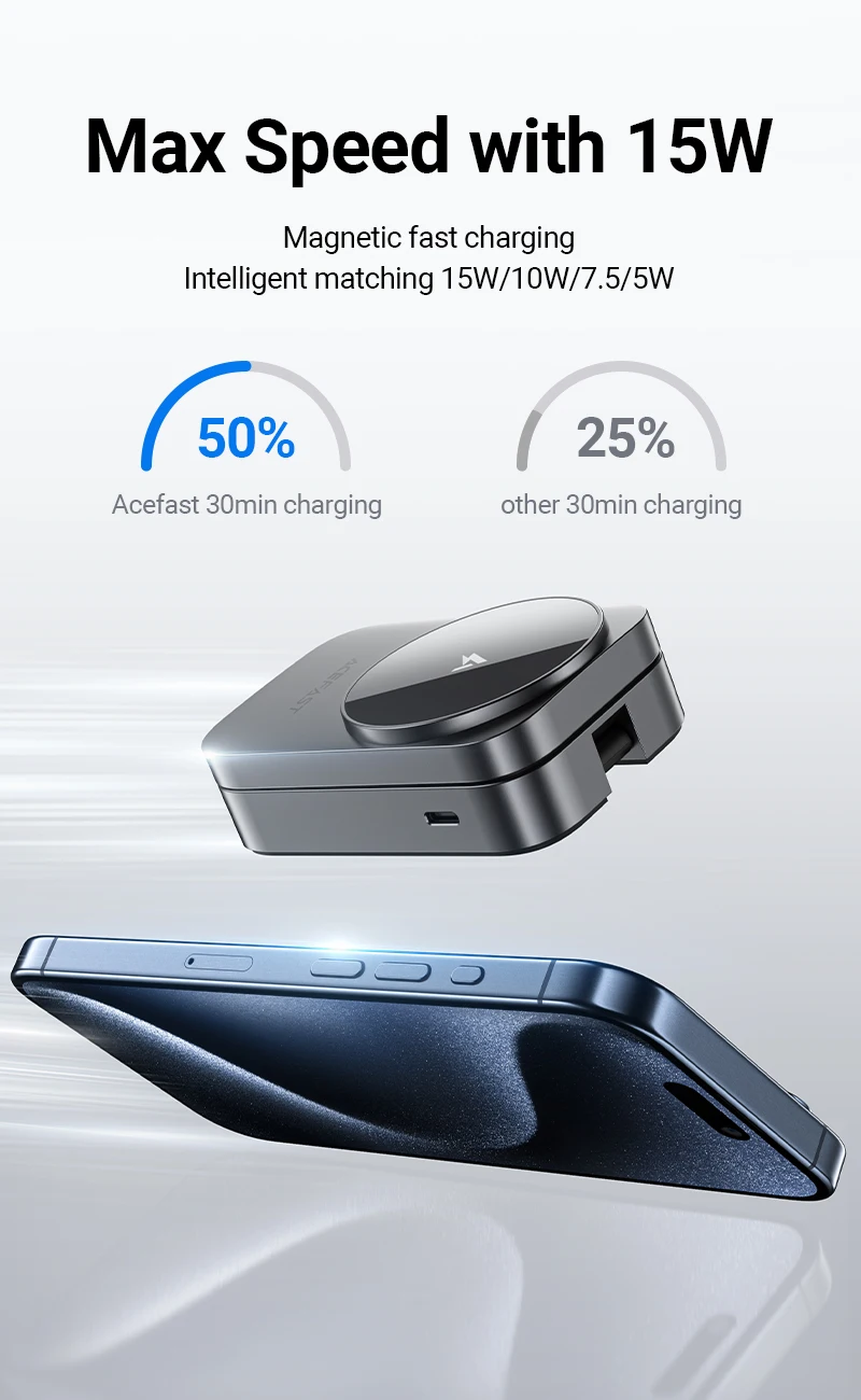 ACEFAST Foldable 3in1 15W Magnetic Wireless Charging Holder For iPhone 16/15 Pro Max Desktop Charging Station For IWatch/Airpods