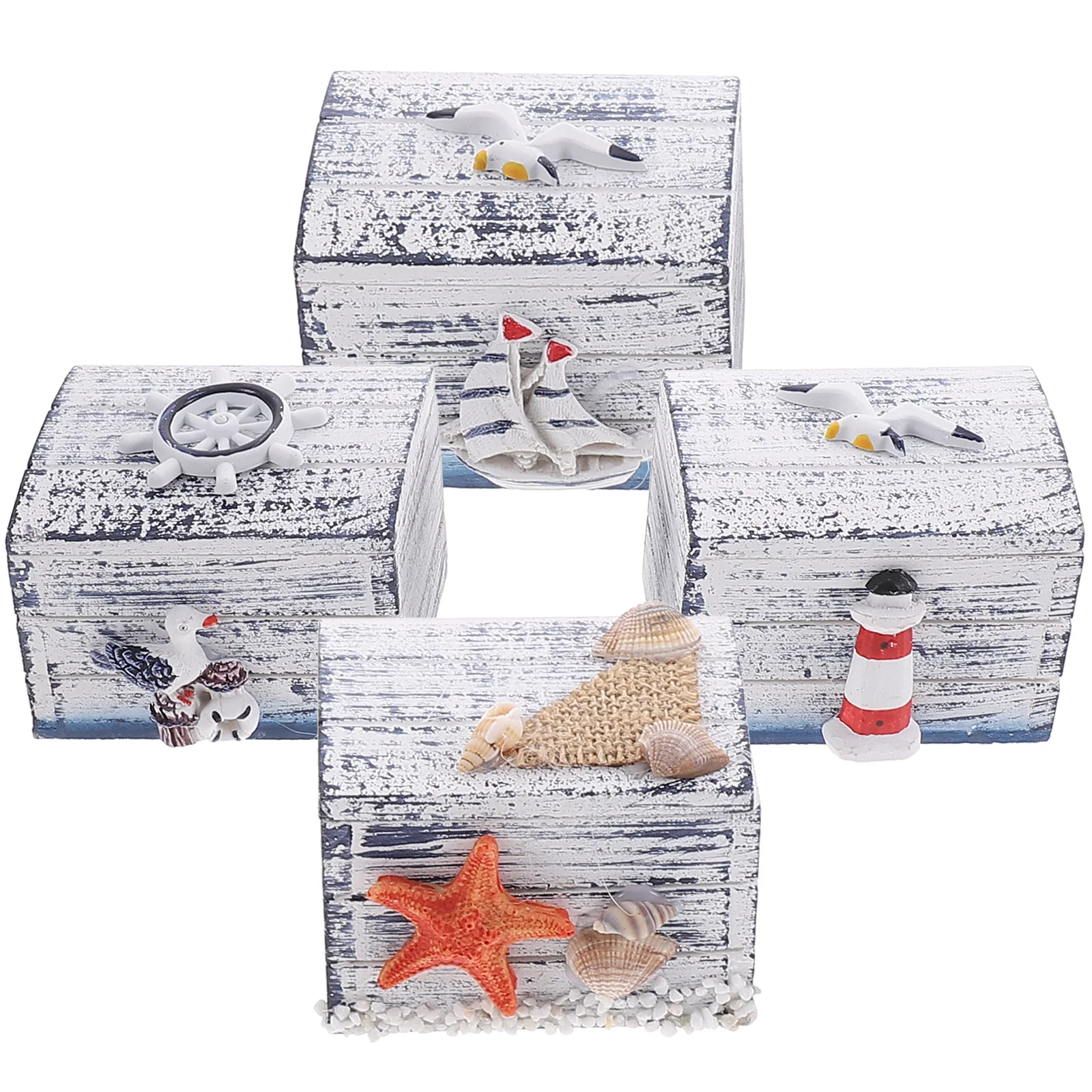 4 قطعة صناديق تخزين المجوهرات على طراز المحيط غرامة مصنوعة من الخشب الراتنج حلية حالات المدمجة منظم سطح المكتب حامل الزخرفية