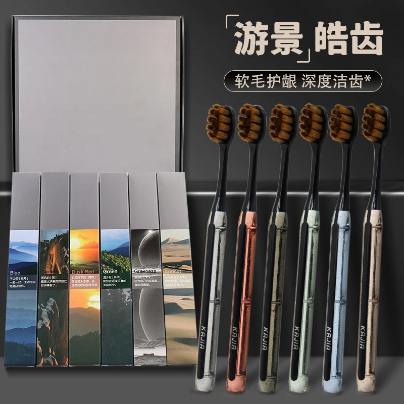 Six Gift Box Soft-bristled Toothbrushes with Crystal Handles for High-end Adult Household Toothbrushes