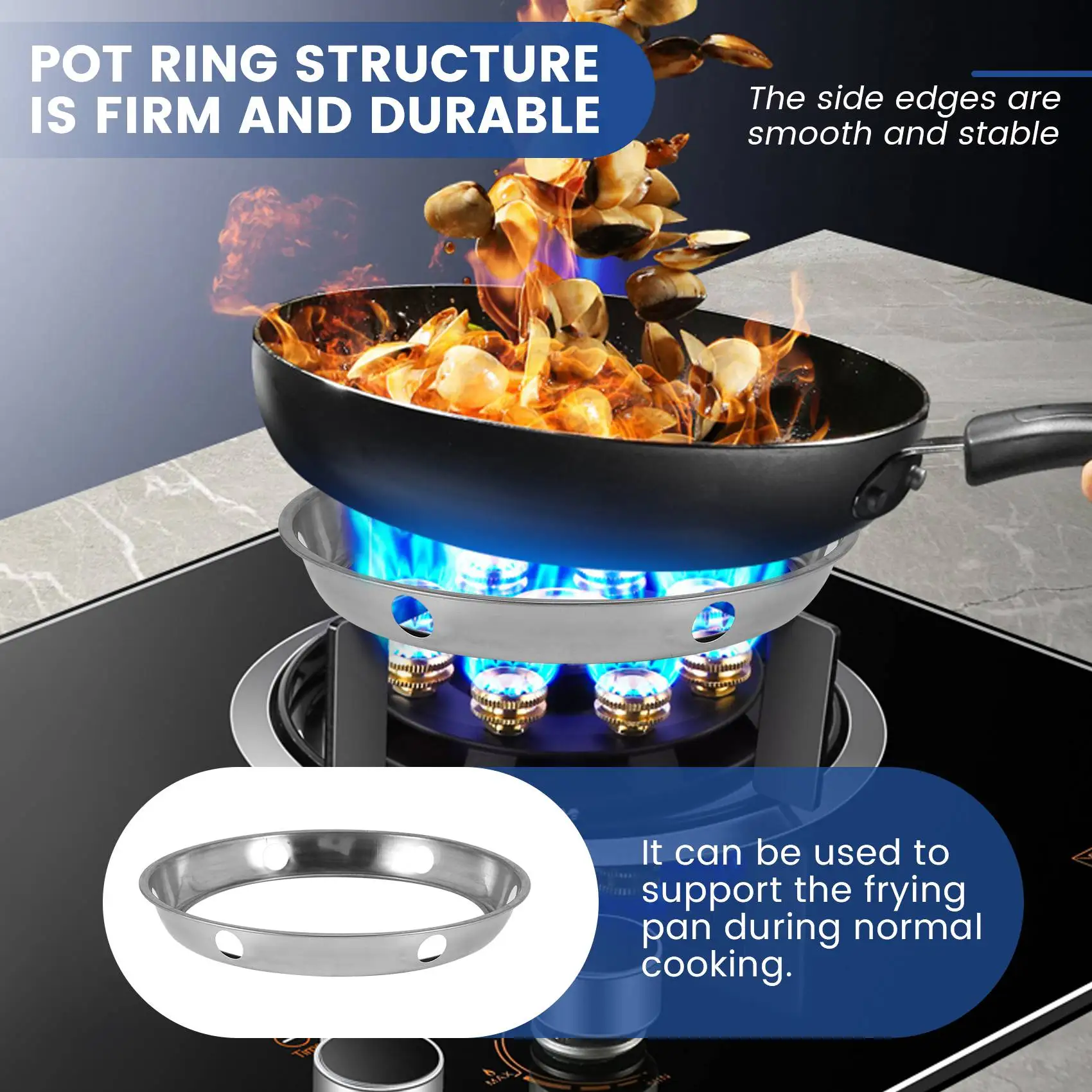 Soporte Universal para sartenes Wok, soporte para sartenes, anillo para Wok/parte inferior redonda metálica, tamaño Universal para sartenes de estufa de Gas