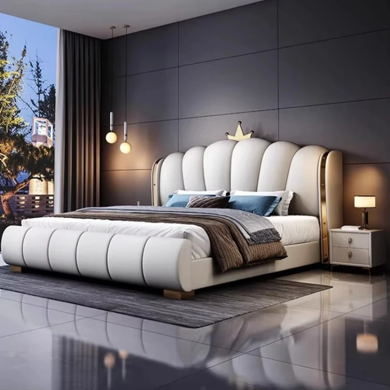 Modern Deluxe Wood Bedroom Furniture Upholstered Double Bed Frame (King Size) with Storage Drawer, White