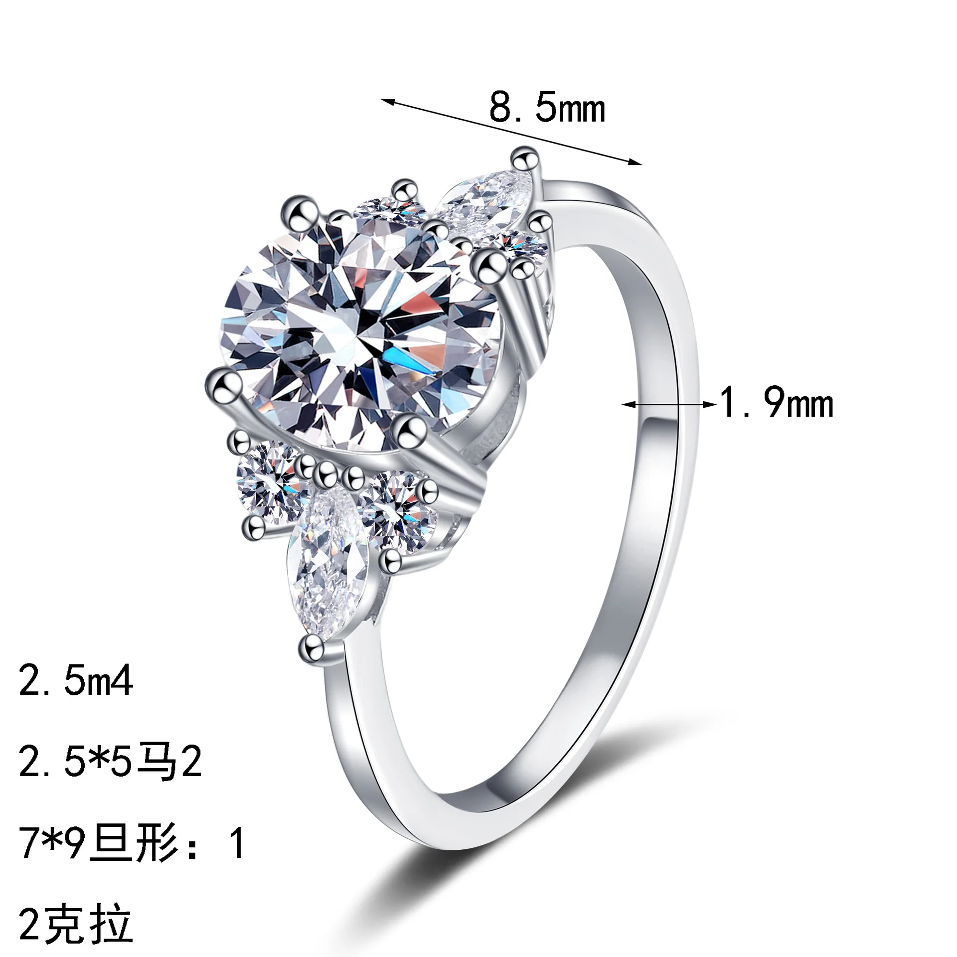 Women's PT950 Platinum 2Ct Moissanite Luxury Oval Ring - Allergy-Resistant Finger Focal Light Luxury Premium Style