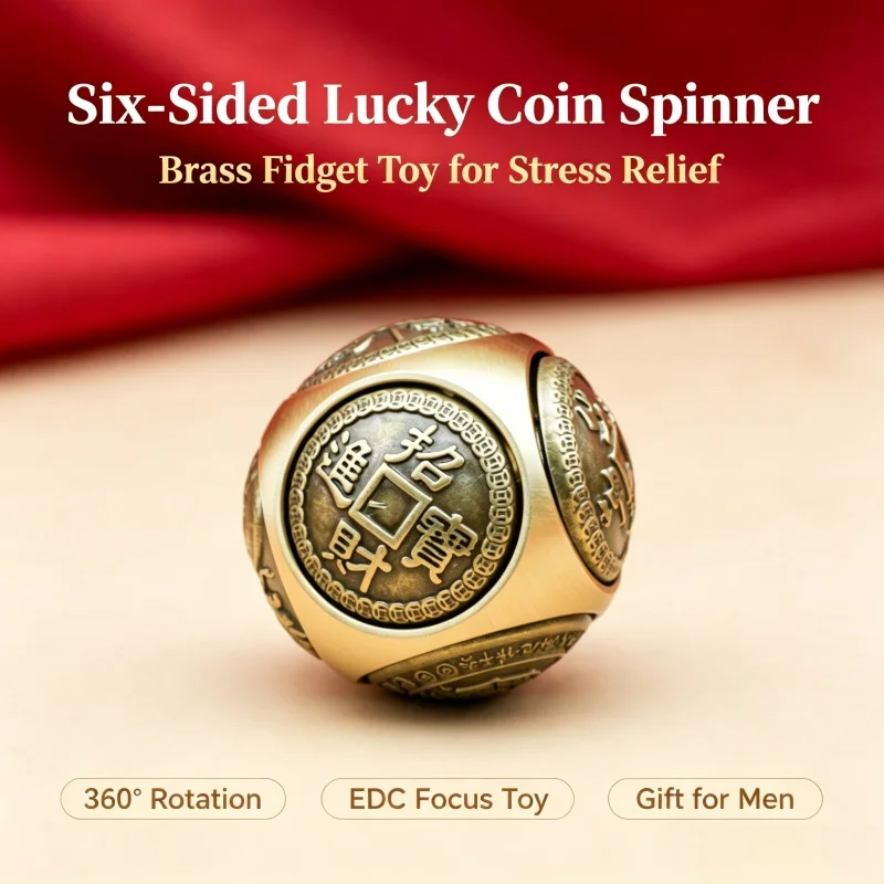 Six-Faced Lucky Coin Fidget Spinner Copper EDC Stress Relief Toy Sensory Focus Antistress Decompression Gift