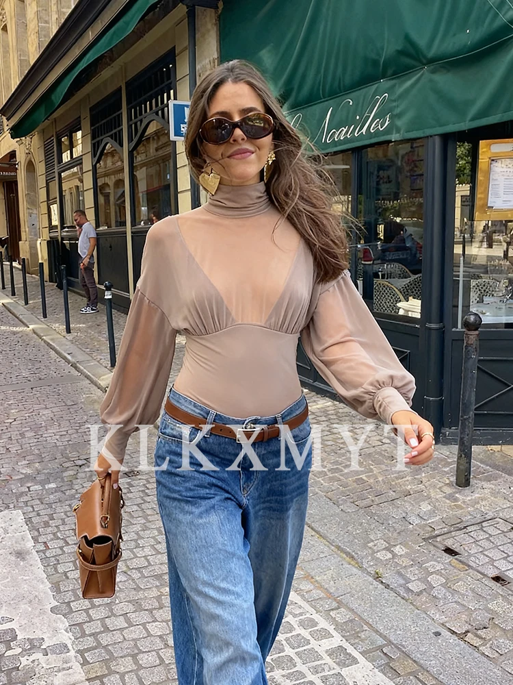 女性用半透明ボディスーツ 2025年夏秋新作 レディースファッション 長袖セクシーなジャンプスーツ 女性用レジャーボディスーツ