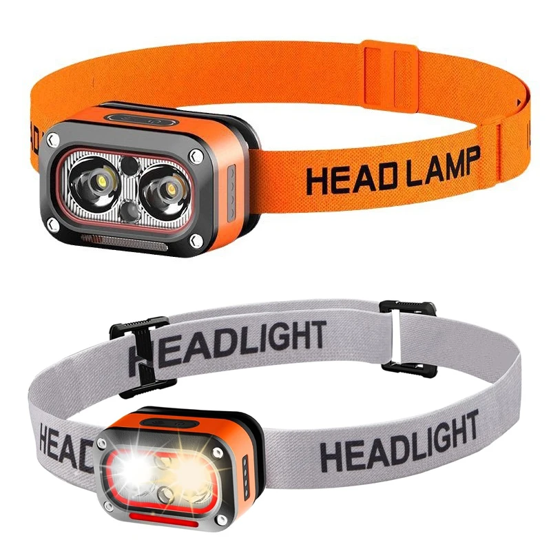 Portable LED Headlamp USB-rechargeable Outdoor Night-running Light Headlamp Torch with Motion Sensor for Running Night Fishing