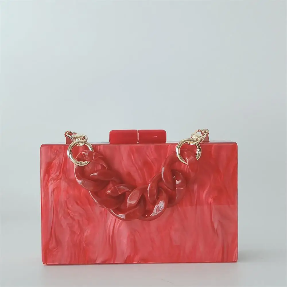 

Mini Marble Red Lady Luxury Designer Bag Champagne Evening Clutch Bag Acrylic Women Bag Chain Shoulder Purse Female Box Handbag