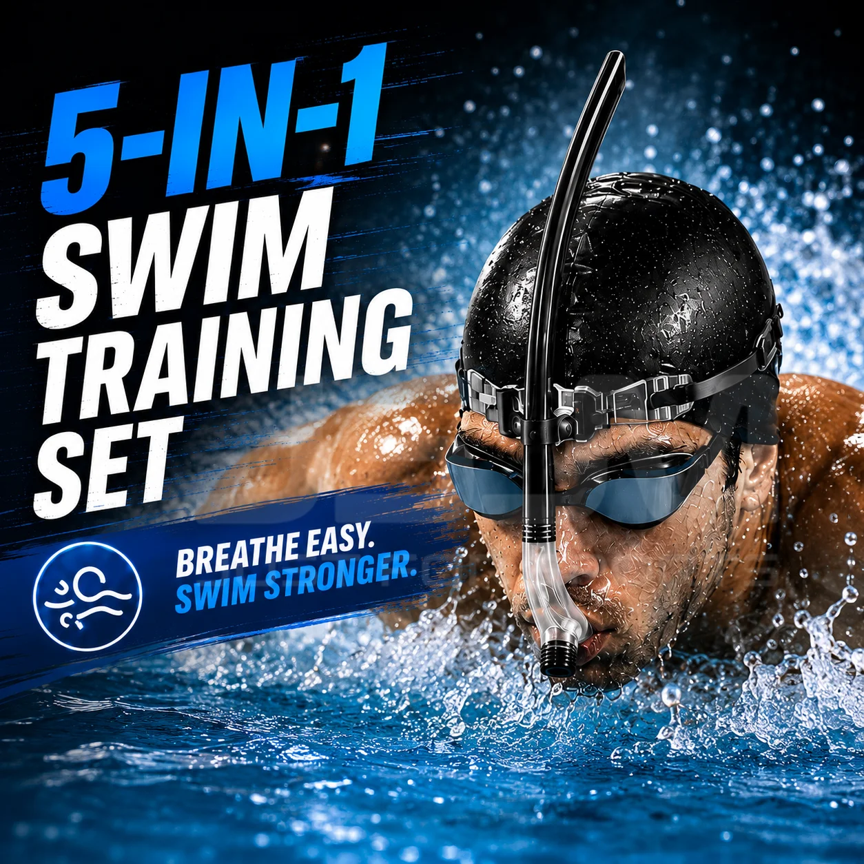 JSJM Neues 5-in-1 Anti-Beschlag-Schwimmbrillen-Set mit Frontmontage-Schnorchel – Professionelle Schwimmtrainingsausrüstung für Erwachsene – Pool-Übungsset
