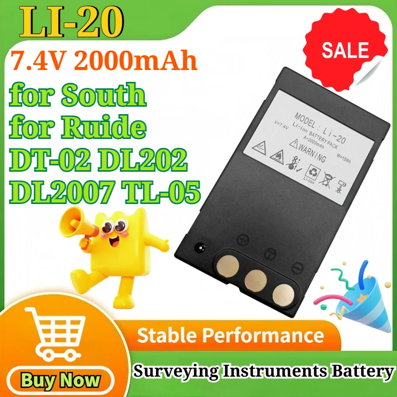 

LI-20/LI20C 7.4V 2000mAh Li-ion Rechargeable Battery for South for Ruide DT-02 DL202 DL2007 TL-05 Digital Theodolite Accessories