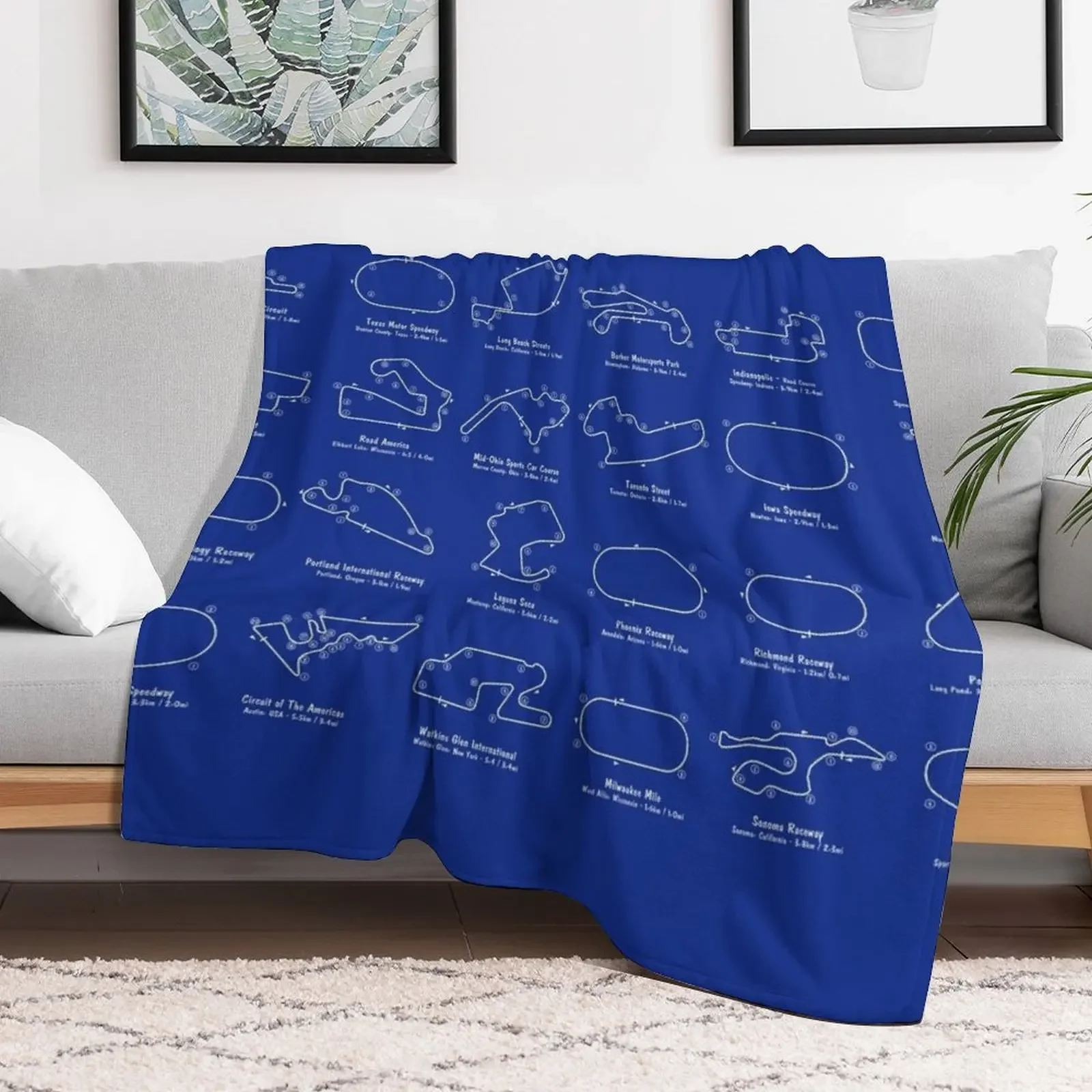 Indycar Race Tracks (White Stencil-No Background) Throw Blanket Quilt Thermals For Travel Bed Fashionable manga Blankets