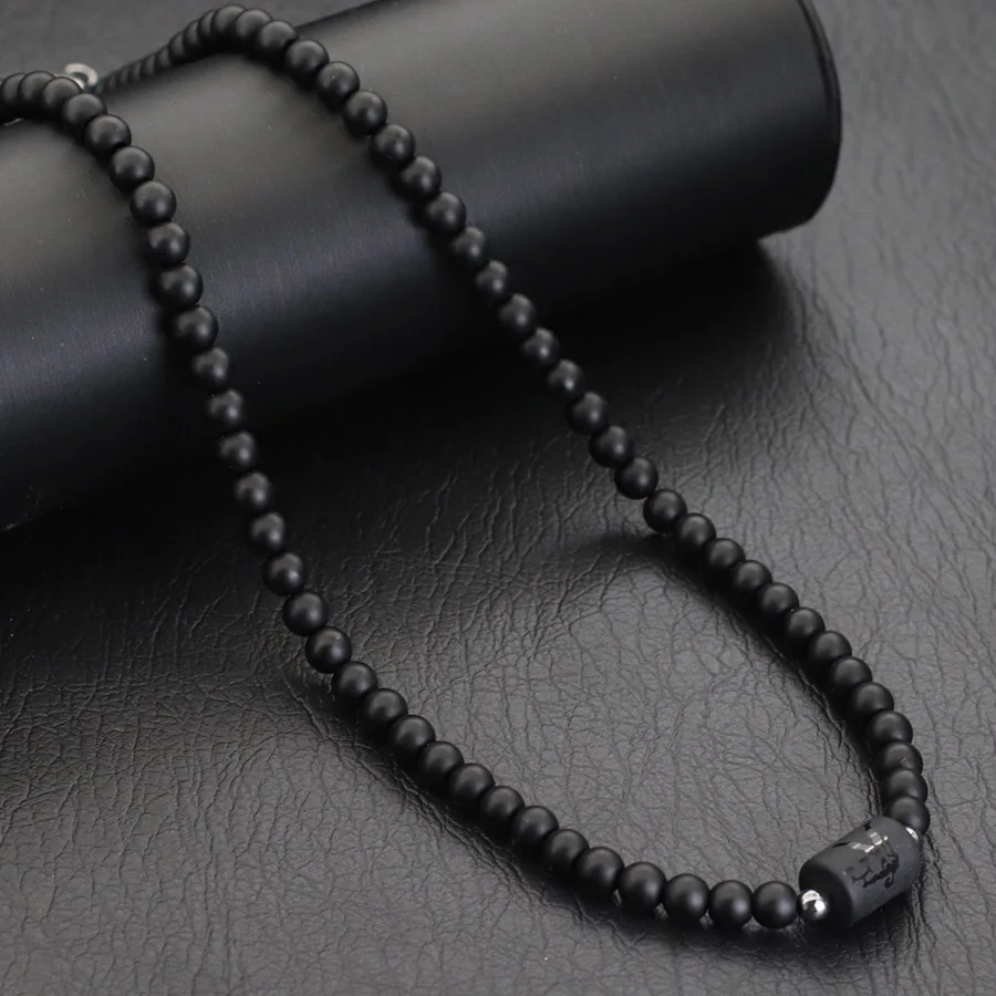 Unique Black Onyx Stone 12 Constellations Necklace For Men 19 Inches Stainless Steel Buckle Short Collar Casual Accessories Him