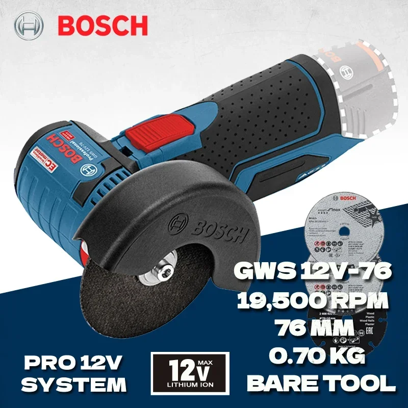 BOSCH Mini Cordless Angle Grinder GWS 12V-76 Rechargeable Metal Plastic Wood Cutting Machine Woodworking Power Tools GWS12V-76