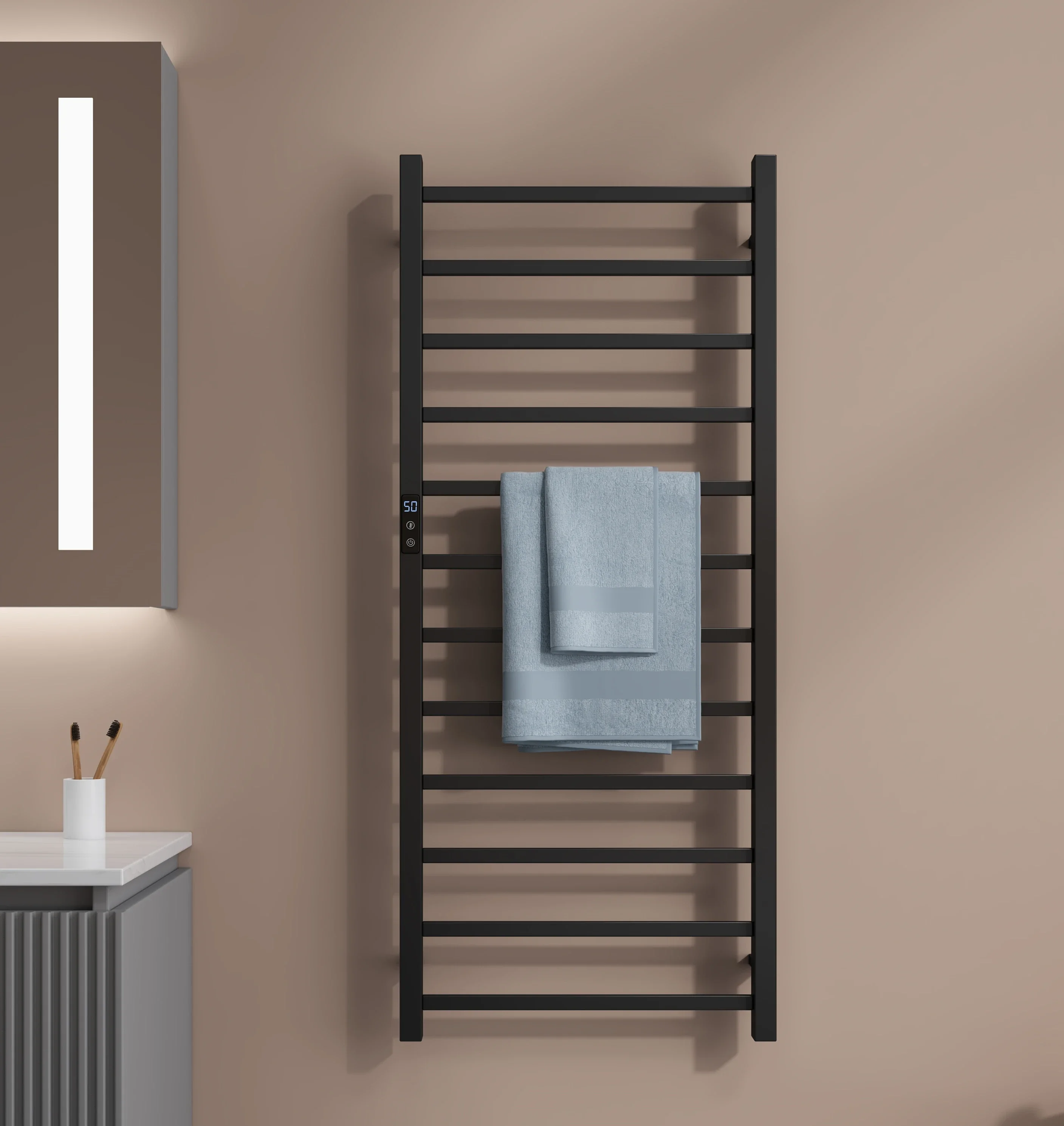 Popular Bathroom Wall Mounted Electric Radiator Black Heated Towel Warmer Rack Heated Towel Rail